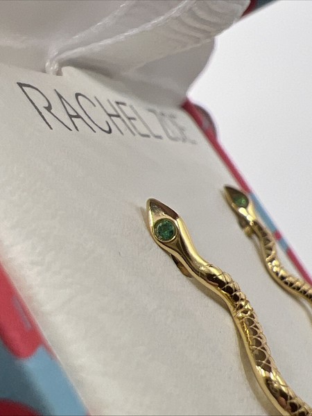 Alternate view of Rachel Zoe Snake Earrings Gold Plated Sterling Silver Green Eyes New Box