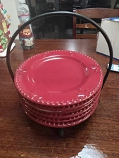 Set Of 6 Signature Housewares Sorrento Red 6" Appetizer Plates Caddy Party Ready