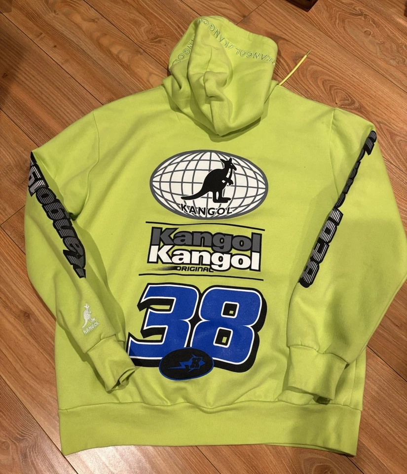 Sudadera con Capucha Grande KANGOL Hombres Carreras Logo Bordado Informal Rara Neón Foto 2 de 4