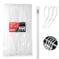White Zip Ties 8 Inch 100 Pack Clear Tensile Strength 40 lbs UV Resistant Ind...