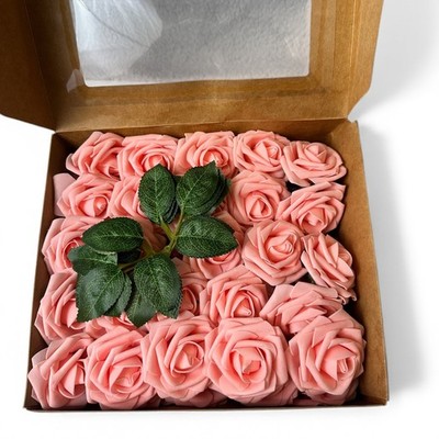 50 Stück Künstliche Rosen Blumen, Rouge Rosa Rosen Kunstblumen Schaum