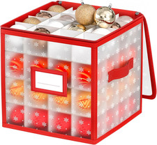 Ornament Storage Box, Christmas Ball Container with Adjustable Dividers for 64 B