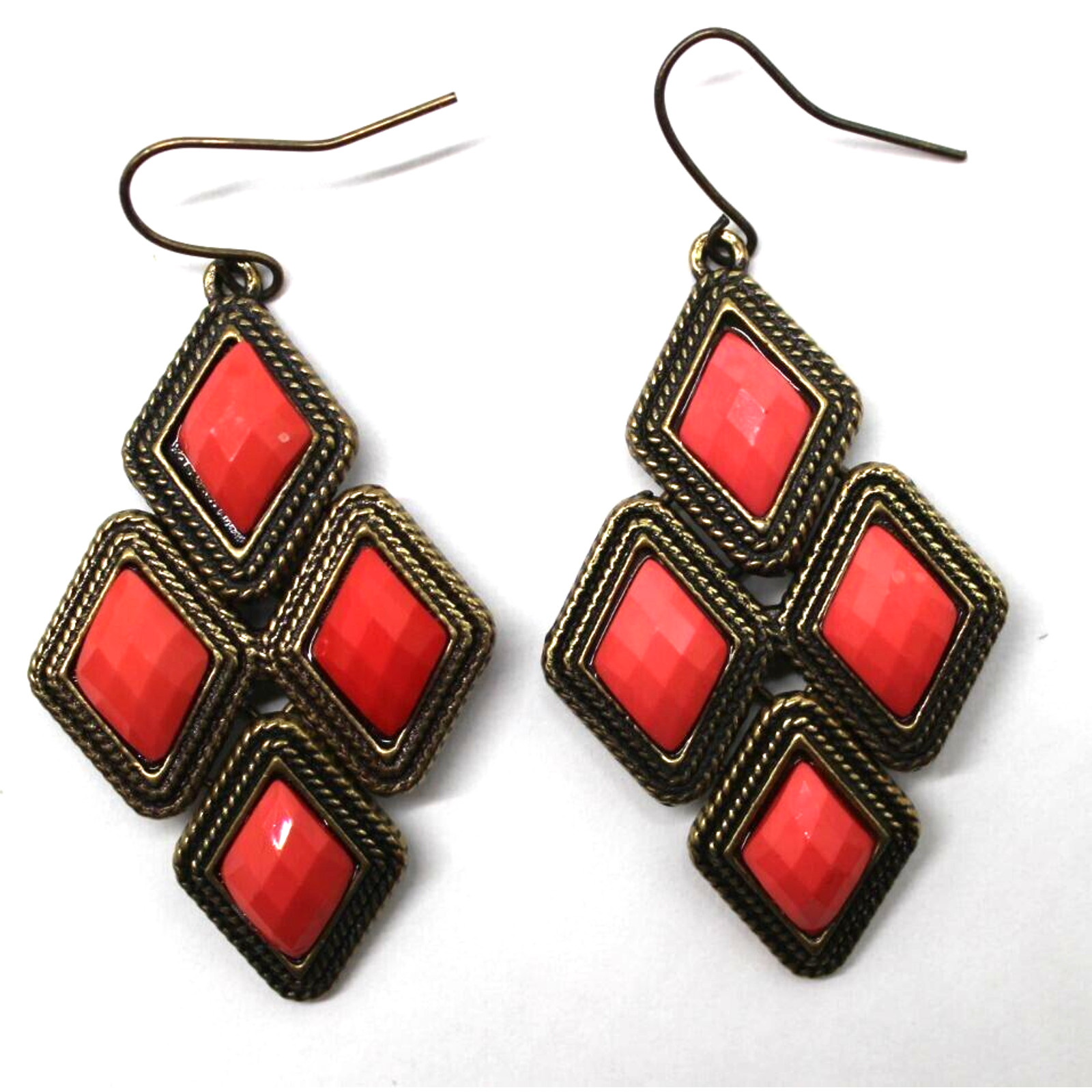 Orange Plastic Rectangle Dangle Earrings • Antiqu… - image 1