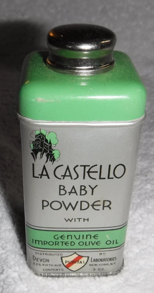 Vintage La Castello Baby Powder With Olive Oil Tin Art Deco For Movie Set 1920's