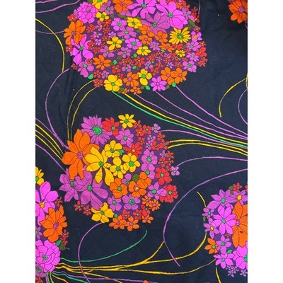 Vintage 1960s Unbranded Quilted Fabric Psychedelic Floral Mod Groovy Hippie 60s