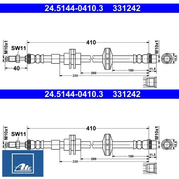 2X Bremsschlauch ATE 24.5144-0410.3 2 BremsschläUche Rechts Links Vorne-image