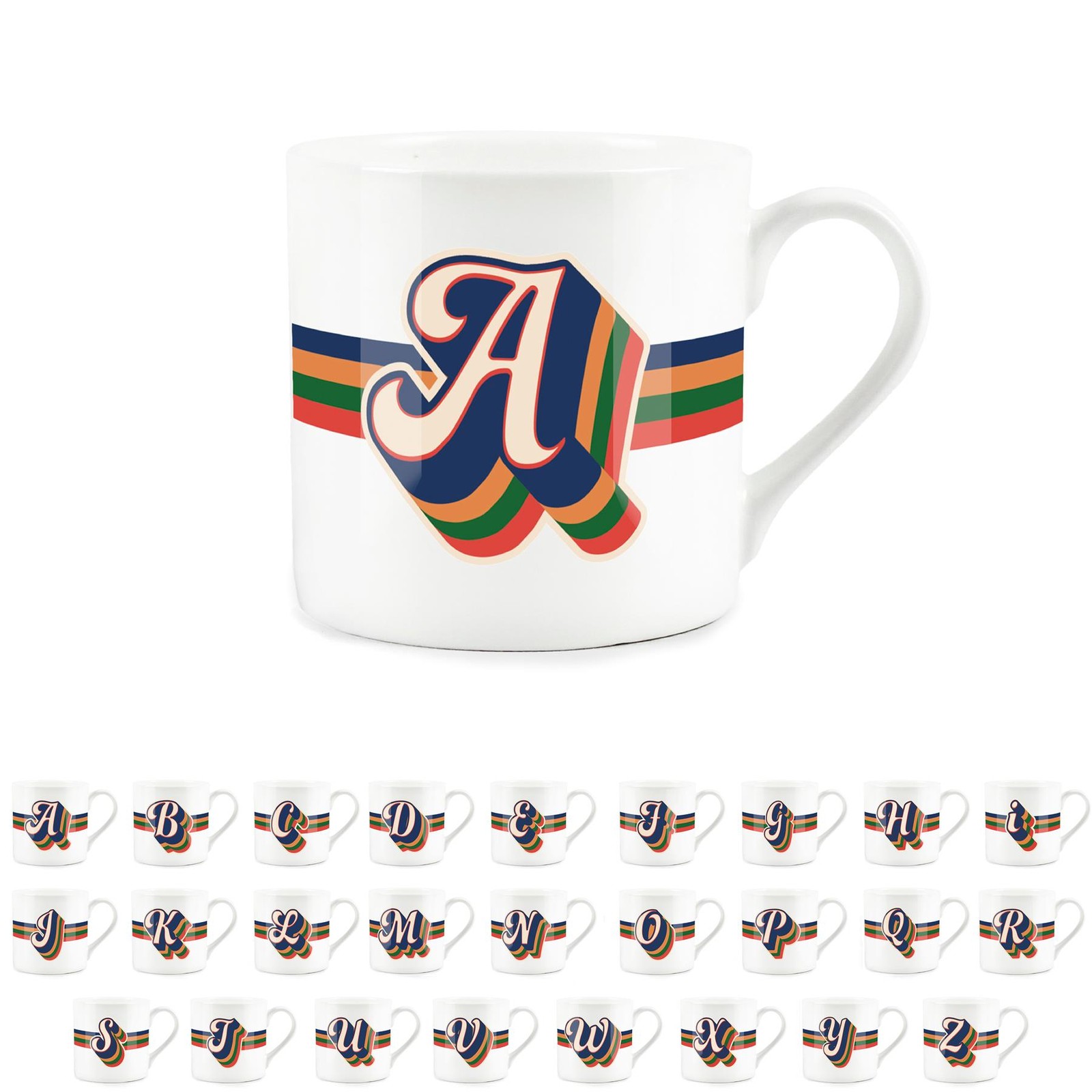 Personalised Initial Bone China Tea/Coffee Mug Gift - Retro Letter A