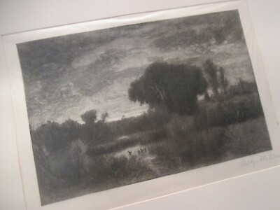 Antique Vellum W Miller (Willy?) wood engraving landscape (#2)