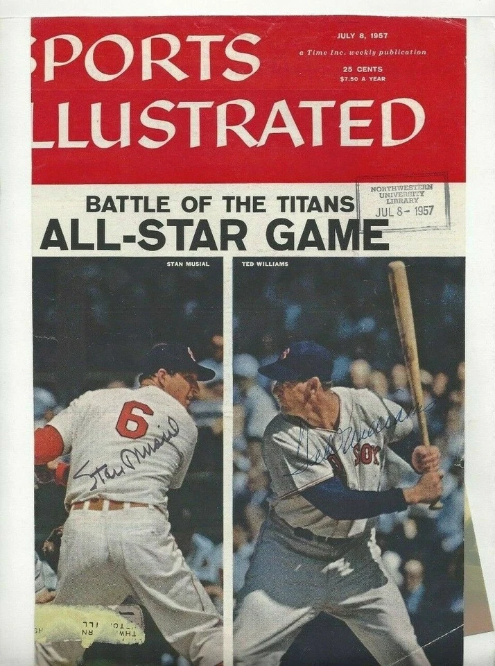 Stan Musial & Ted Williams Baseball HOFers Autographed 8x10 1957 SI Cover PSA - Image 3 of 4