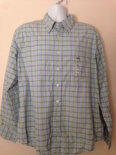 NWT DOCKERS PREMIUM MEN DRESS SHIRT LIGHT BLUE W/GREEN PLAID SZ XL