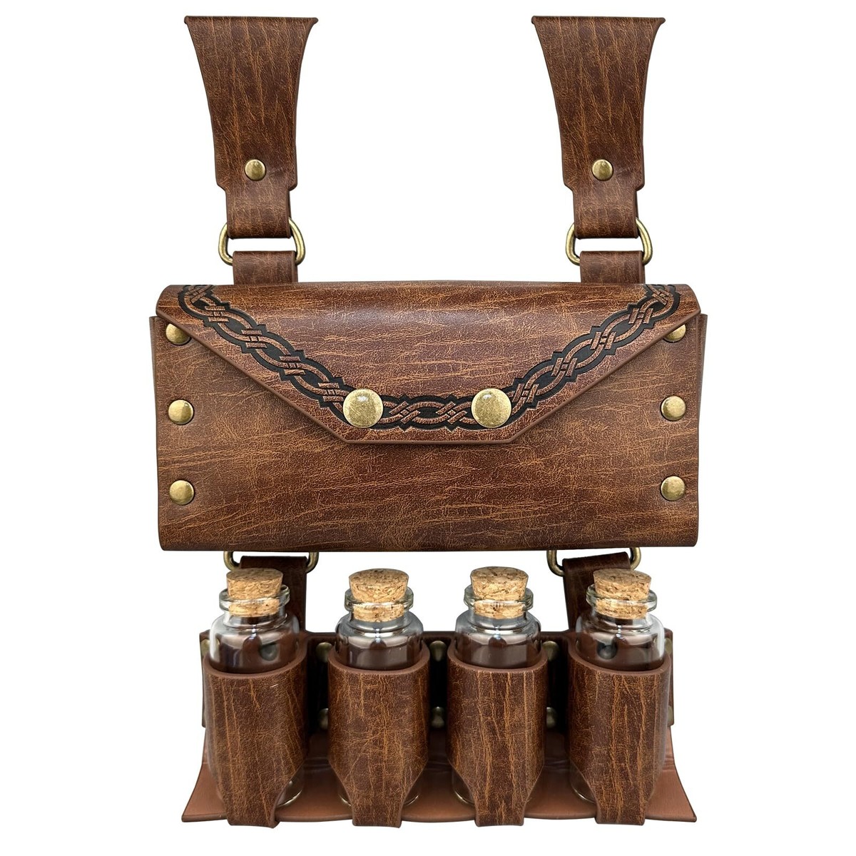 Medieval Alchemist Belt Pouch with Potion Vials, Faux Leather Waist Pack for Medieval Alchemy Faux Leather Belt Bag Cork Potion Vials  main image 2
