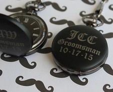 Personalized Black Matte Pocket Watch - Groomsmen Gift - Fathers Day Gift