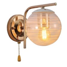 Gold Metal Body and Clear Textured Globe with Pull Down Switch Wall Light E27