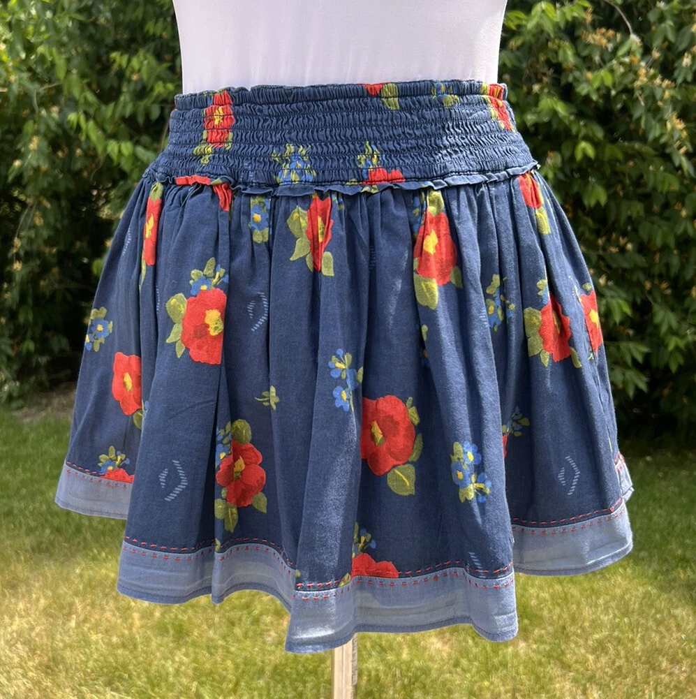 Hollister Floral Skirt Size XSmall XS Women's Blue Red Green Short 100%  Cotton