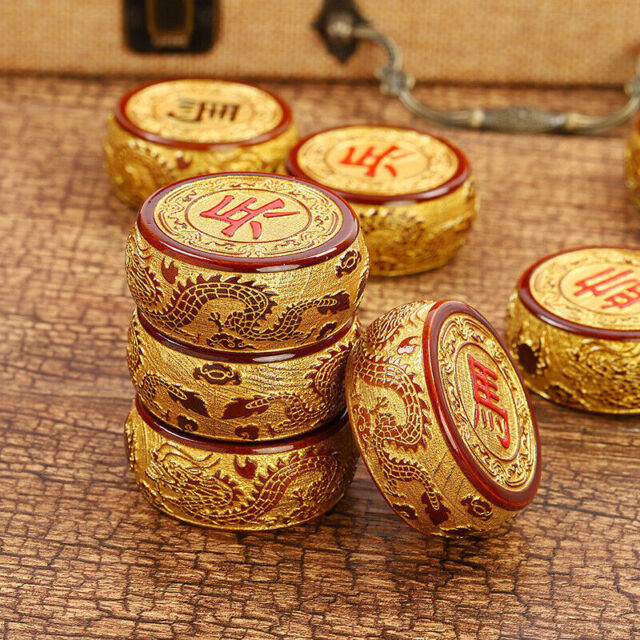 Traditional Golden nanmu Wooden Chinese Chess Checker Game xiangqi Pieces China