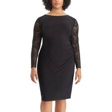 CHAPS PLUS SIZE Lace-Sleeve Sheath Dress BLACK (Plus Size 24W) NWT MSRP $125