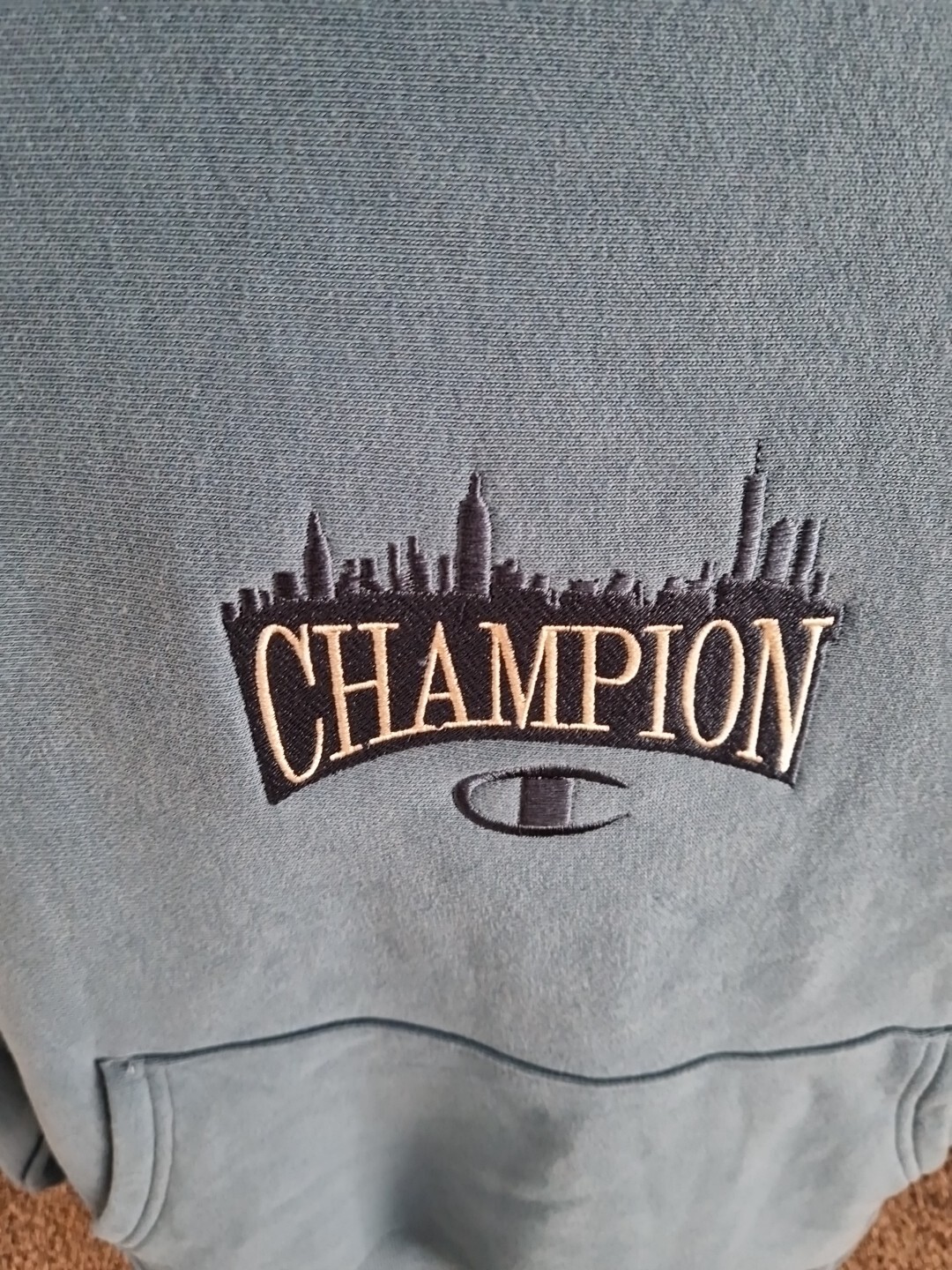 Men's Champion Oversized Blue Hoodie - Medium, Custom Fit, New image 3