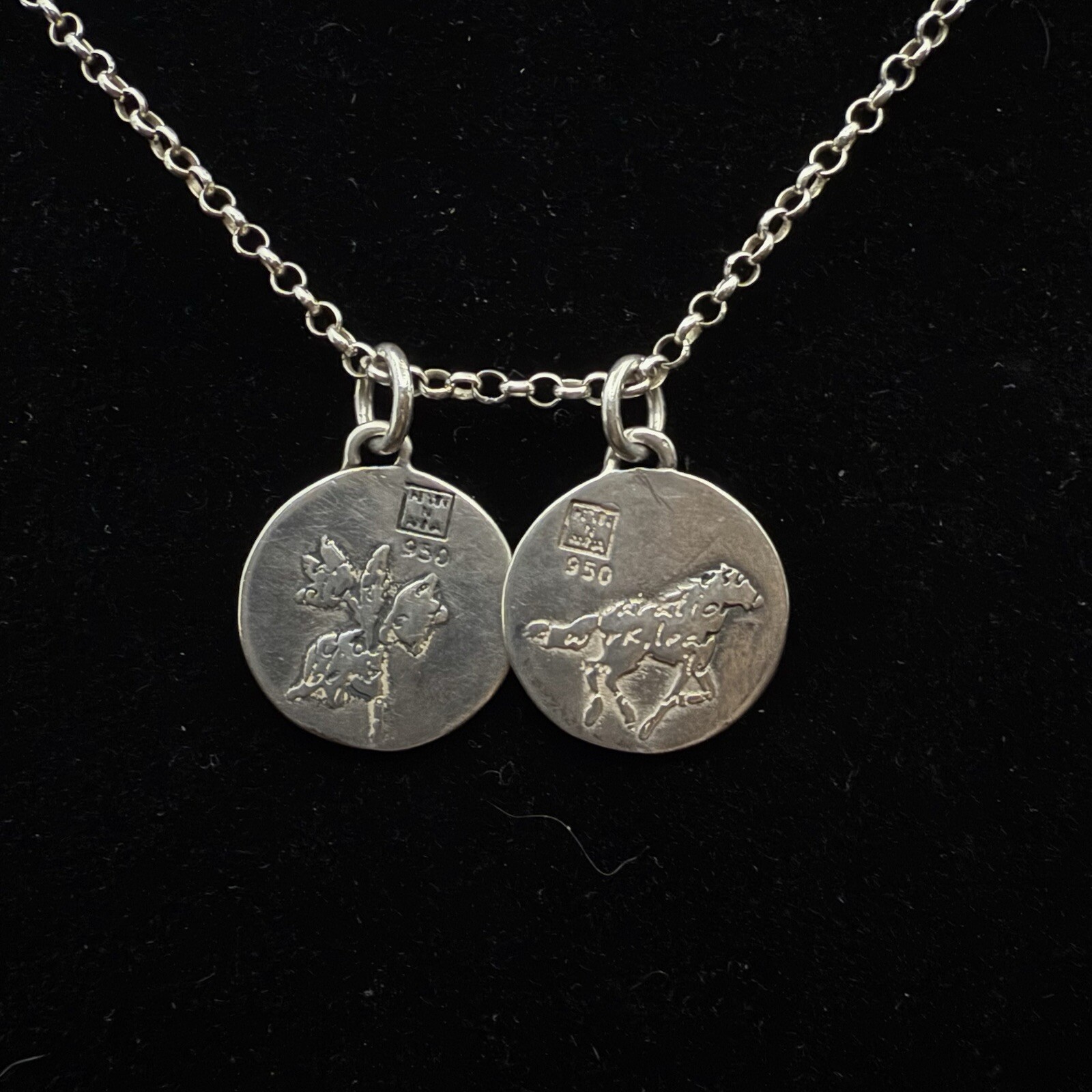 Sterling Silver Kevin N Anna Horse (Success) & Flower (Happiness) Pendants 17In