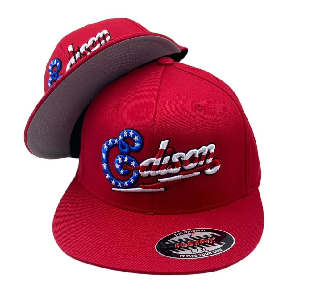 Edison custom Embroidery Flexfit Red hat Size L/XL hat cap | eBay