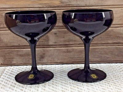 Vtg 4Pc Sasaki Stemware Champagne Glasses Ebony Midnight Black Handcrafted Japan