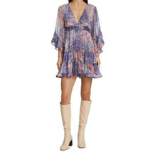 NWT Misa Los Angeles Yasemin Butterfly Sleeve Babydoll Dress Violet Larg Chiffon