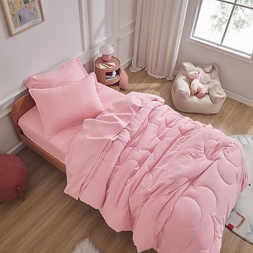 Kids Pink Twin Bedding Comforter Set Twin (5-Piece Set