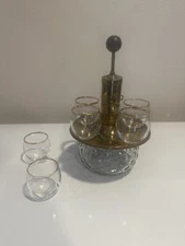 Vintage Park Sherman MCM Brass/glass Liquor Decanter With Tray and Glasses