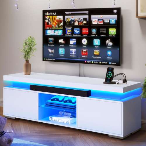 YITAHOME TV Stand with RGB LED System, 4 AC Power Outlets, Ample Storage Space, - Picture 1 of 9