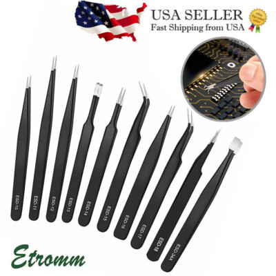 #ad 9 Pcs Maintenance Repair Stainless Steel Tools Kit ESD Anti static Tweezers Set $8.32