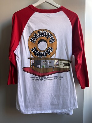 Randy s Donuts California Promo Graphic 3/4 Long Sleeve T Shirt Medium White/Red