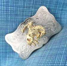 Western Bronc Rider Dress Belt Buckle Cowboy Rodeo Scroll Vintage 90s .TWY486