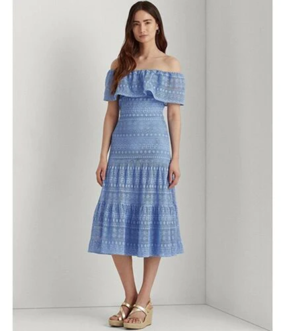 what accessories to wear with a navy lace dress Navy Eyelet Short Dress
