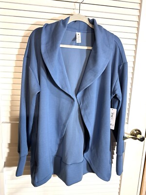 YOGALICIOUS London Blue Open Front Scuba Cardigan Women s Small NWT
