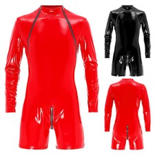 Men's Zipper Crotch Catsuit Short Jumpsuits Bodysuit Rompers Club Dance Costume