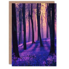 Realistic Purple Bluebell Forest Artwork Dawn Sun Greeting Card Birthday Him Her