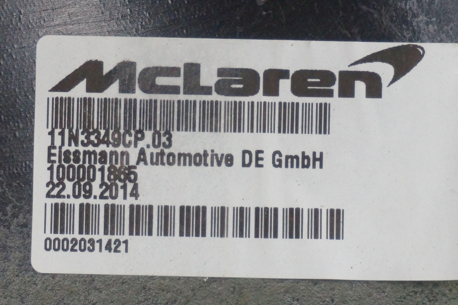 Rear Left Interior Quarter Trim Panel Alcantara OEM 11N3349CP McLaren 650S 2015