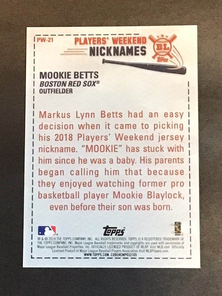 2019 Topps Players Weekend Nicknames Mookie Betts #PW-21 Boston Red Sox | eBay