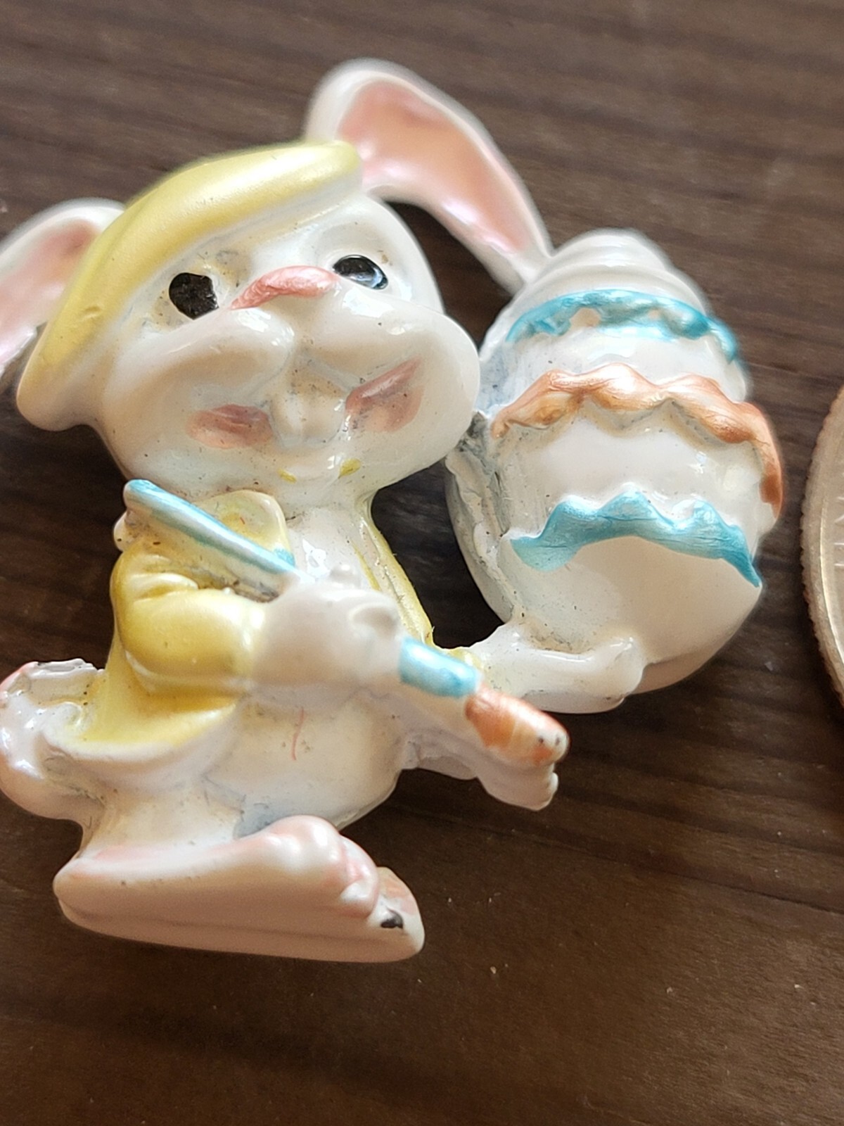 Bunny Rabbit Easter Enamel Brooch Pin Paint Brush Eas… - Gem