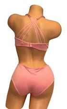 2PC Just Be Pink Shiny Silky Bra & Panties Womens M/6 36C NOS
