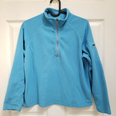 LL Bean Blue Mock Neck 1/4 Zip Lightweight Fleece Pullover Womens Size M