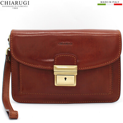 CHIARUGI Made in Italy Tuscan vegetable tanned leather wrist bag Vintage style