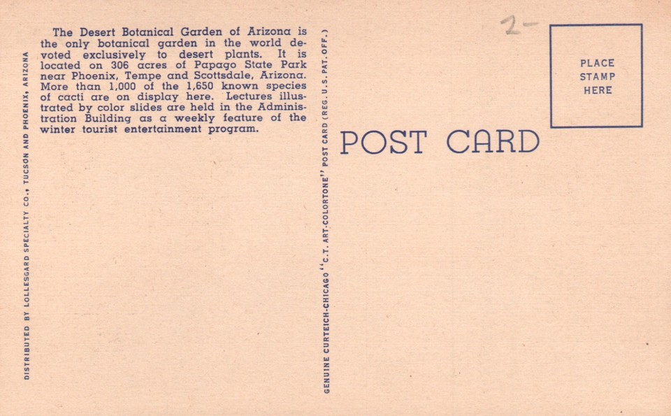 Postcard AZ Tempe Papago Park Admin Desert Botanical Garden Vintage PC