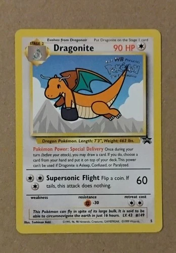Dragonite Black Star Movie Promo #5 Vintage WOTC Very Good Condition Rare