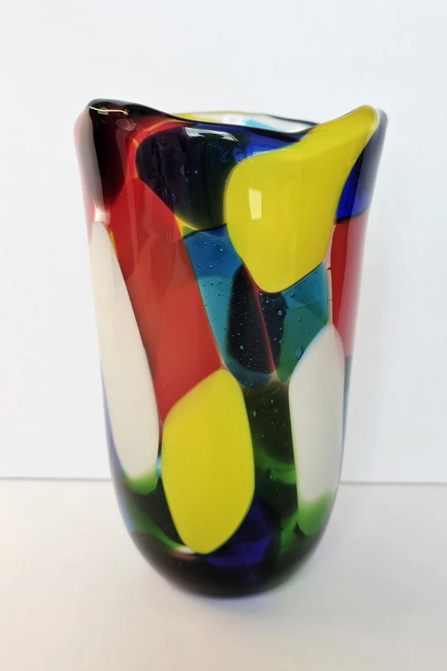Vintage Italian Murano Multicolor Art Glass Vase Heavy Handblown See Description - image 2 of 4