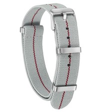 Elastic Nylon Watch Band 18mm Waterproof One-Piece Watch Strap, Light Grey/Red
