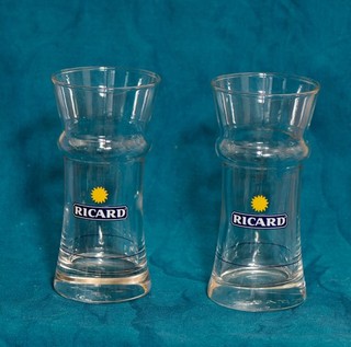 RICARD SUN Design x2 (A PAIR) Tall Tumbler Branded Glass Highly Collectible