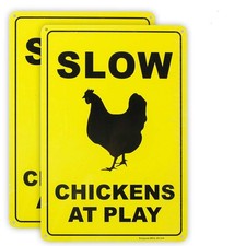 2-Pack Caution Slow Chickens at Play Chicken Crossing Sign 12"x 8" .04" Alumi...