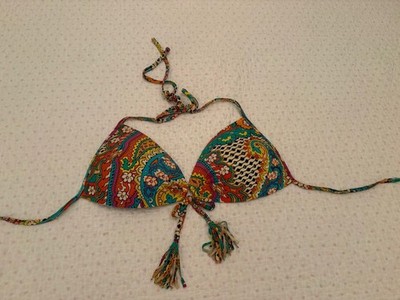 Luli Fama Sexy Hot Tassel Colorful Bikini Top Size L  