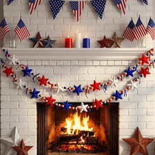 4.92 Ft 4Th of July Decorations Patriotic Garland Wooden Beads Banner with Velve