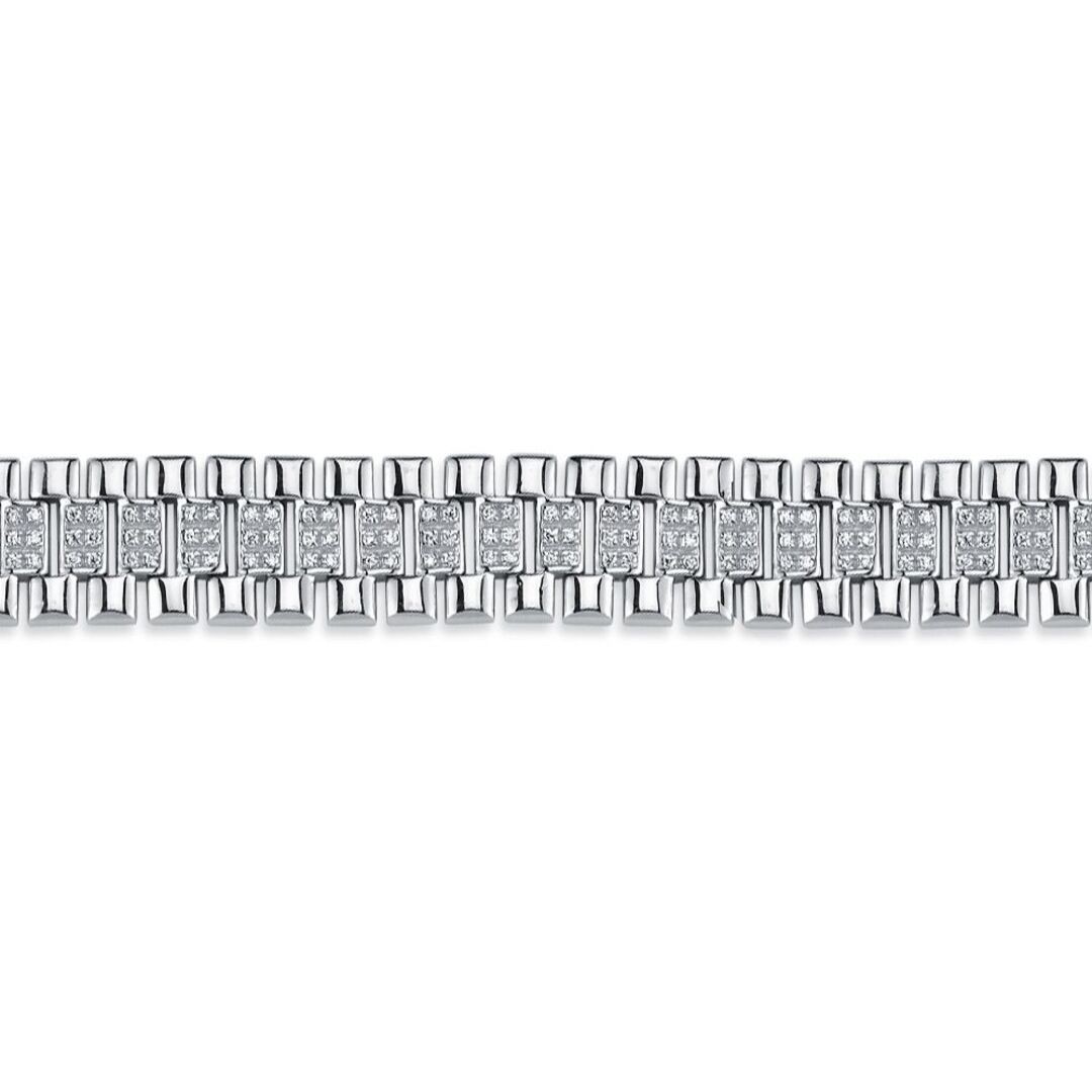 Sterling Silver Jewelco London CZ Watch Strap Presidential Bracelet 12mm 7.5""